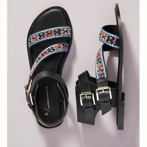 Anthropologie Leigh Leather Beaded Sandals